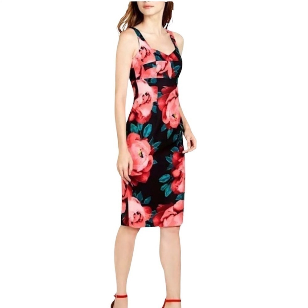 TRINA TURK NWT Floral Sleeveless Sheath Dress Size 2 in Black and Pink Floral